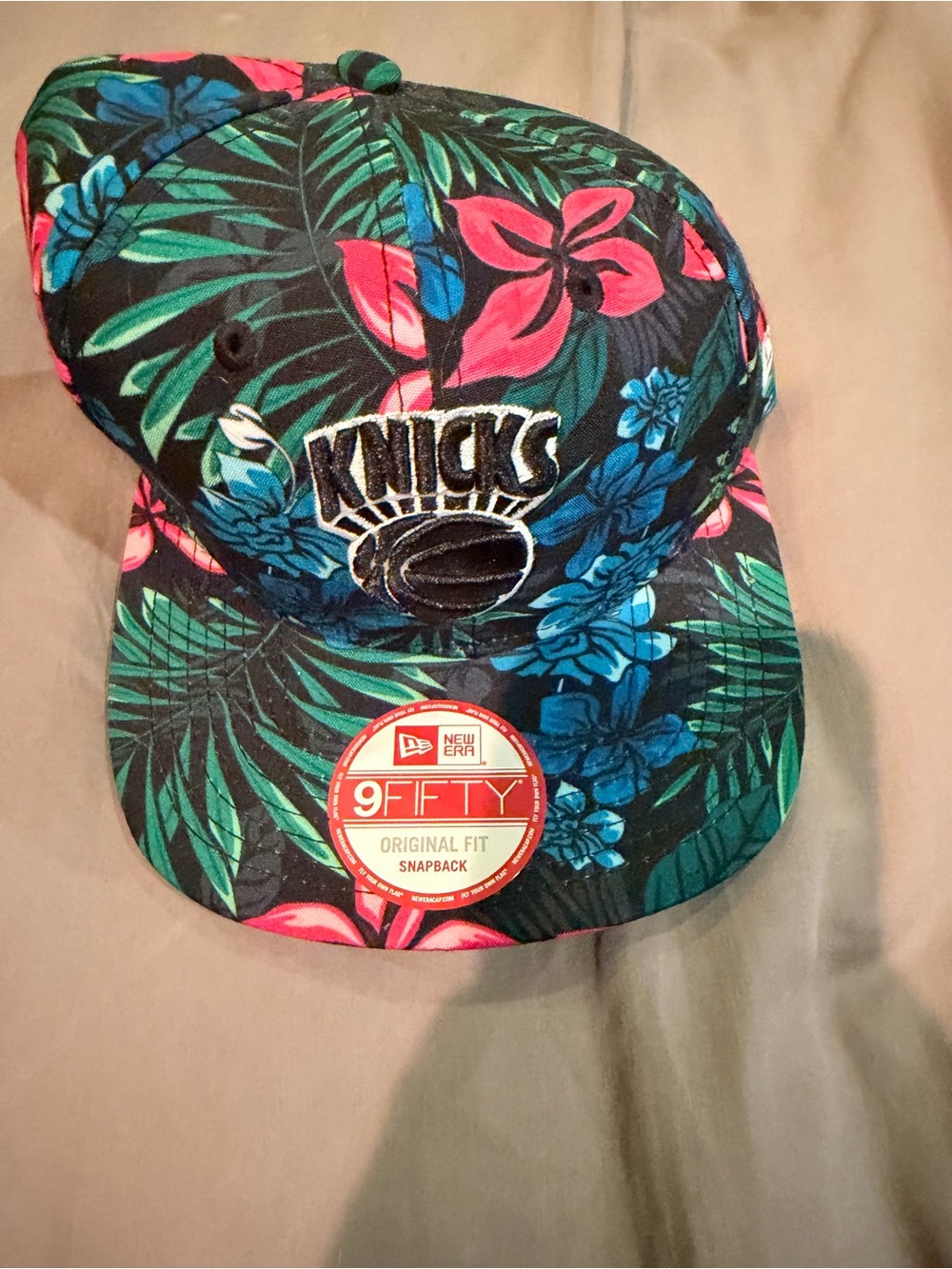 New Era Knicks Floral Snapback Hat - Black with Pink & Teal Accents